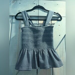 Madewell Texture & Thread Navy Stripe Smocked Peplum Tank Top Small